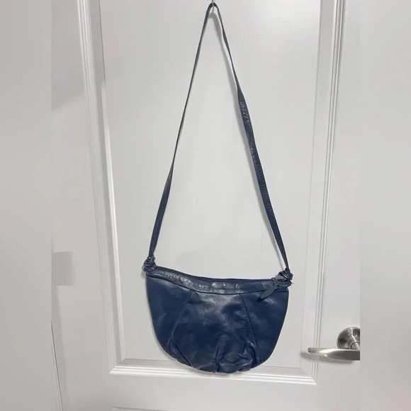 Vintage | Genuine Leather Navy  Half Moon Crossbody Purse - Picture 6 of 10